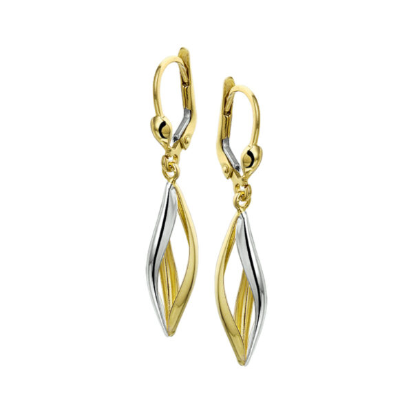 oorhangers brisur haak bicolor gestift 14K geelgoud
