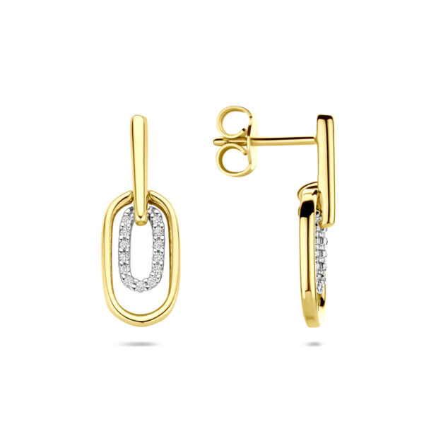 oorhangers diamant 0.08ct (2x 0.04ct) h si 20 mm 14K bicolor goud geel/wit - Afbeelding 3