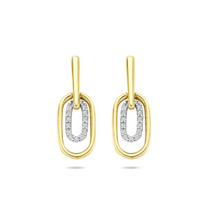 oorhangers diamant 0.08ct (2x 0.04ct) h si 20 mm 14K bicolor goud geel/wit