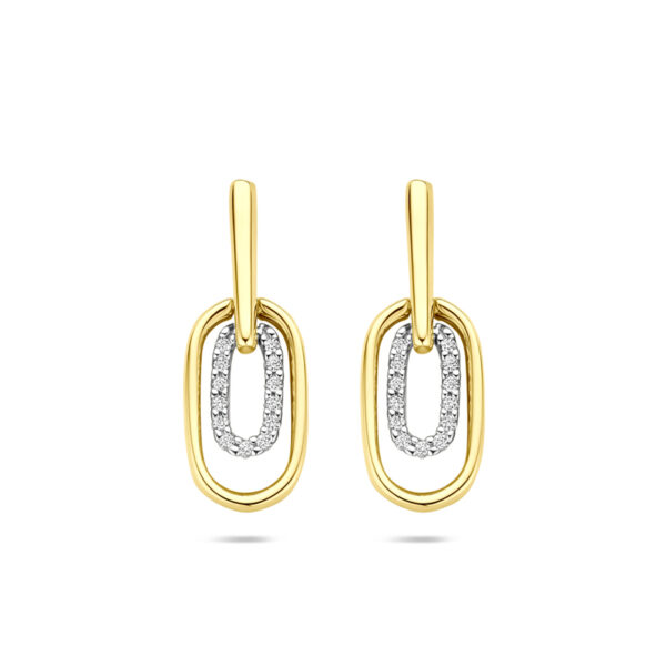 oorhangers diamant 0.08ct (2x 0.04ct) h si 20 mm 14K bicolor goud geel/wit