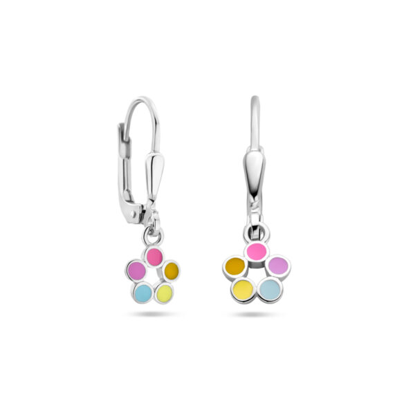 oorhangers emaille bloem brisur haak zilver gerhodineerd - Afbeelding 3