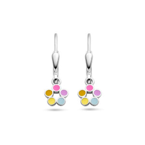 oorhangers emaille bloem brisur haak zilver gerhodineerd