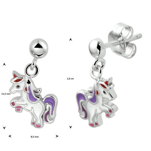 oorhangers emaille eenhoorn zilver gerhodineerd - Afbeelding 2