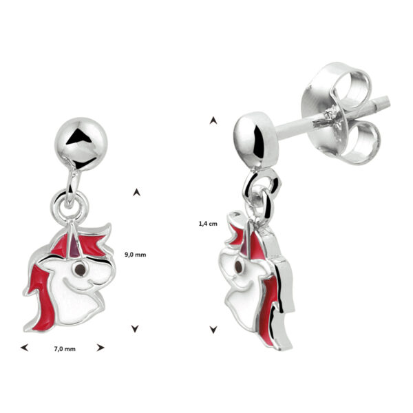 oorhangers emaille eenhoorn zilver gerhodineerd - Afbeelding 2