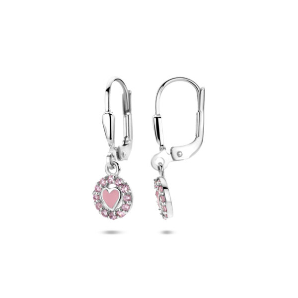 oorhangers emaille hart brisur haak zirkonia 21 mm zilver gerhodineerd - Afbeelding 3