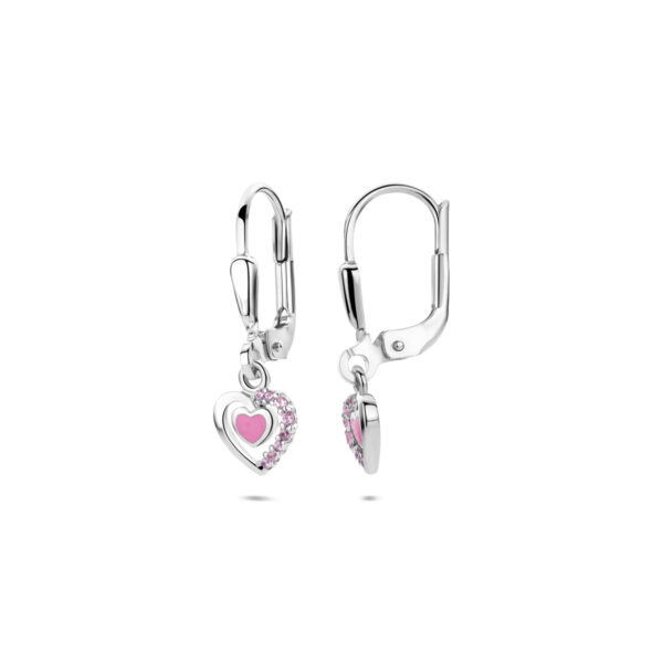 oorhangers emaille hart brisur haak zirkonia 21 mm zilver gerhodineerd - Afbeelding 3