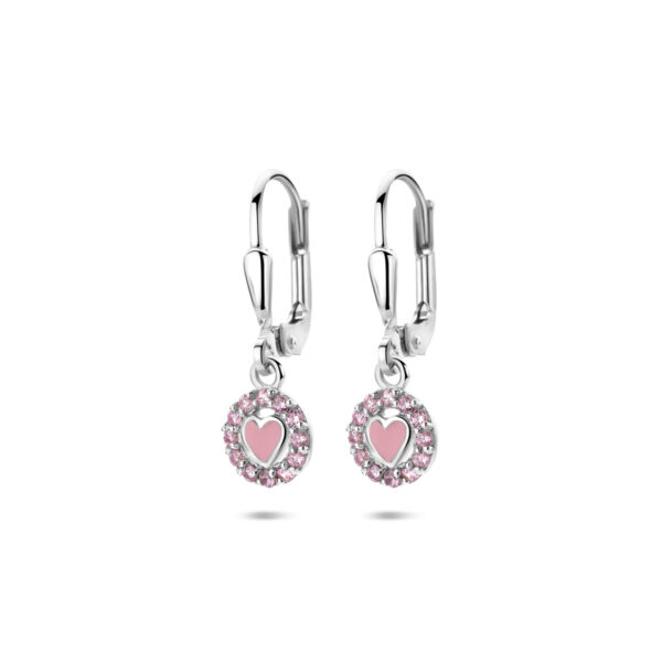 oorhangers emaille hart brisur haak zirkonia 21 mm zilver gerhodineerd