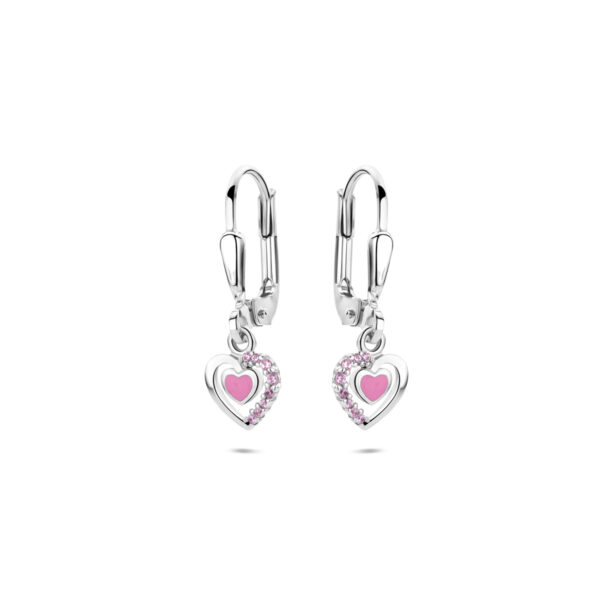 oorhangers emaille hart brisur haak zirkonia 21 mm zilver gerhodineerd