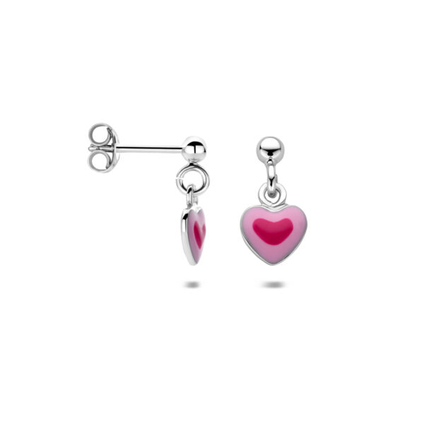oorhangers emaille hartje 14 mm zilver gerhodineerd - Afbeelding 3