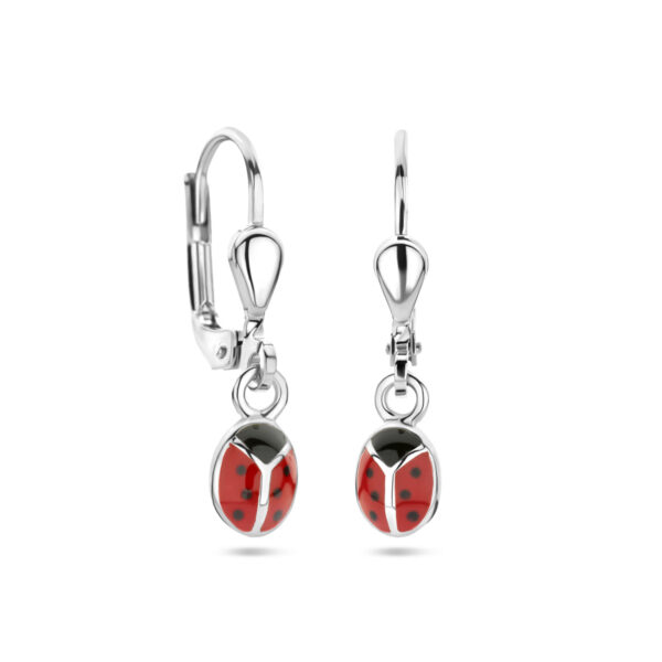 oorhangers emaille lieveheersbeestje zilver gerhodineerd - Afbeelding 3