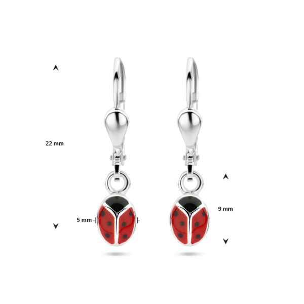 oorhangers emaille lieveheersbeestje zilver wit - Afbeelding 4