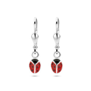 oorhangers emaille lieveheersbeestje zilver wit