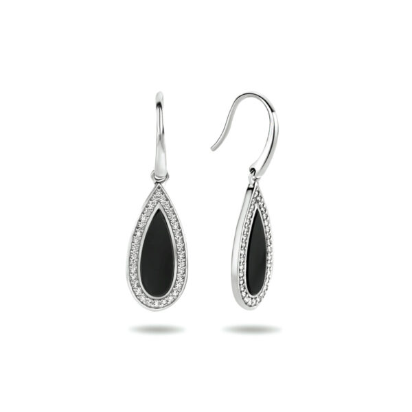oorhangers franse haak onyx en zirkonia zilver gerhodineerd - Afbeelding 3