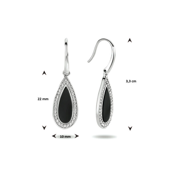 oorhangers franse haak onyx en zirkonia zilver gerhodineerd - Afbeelding 4
