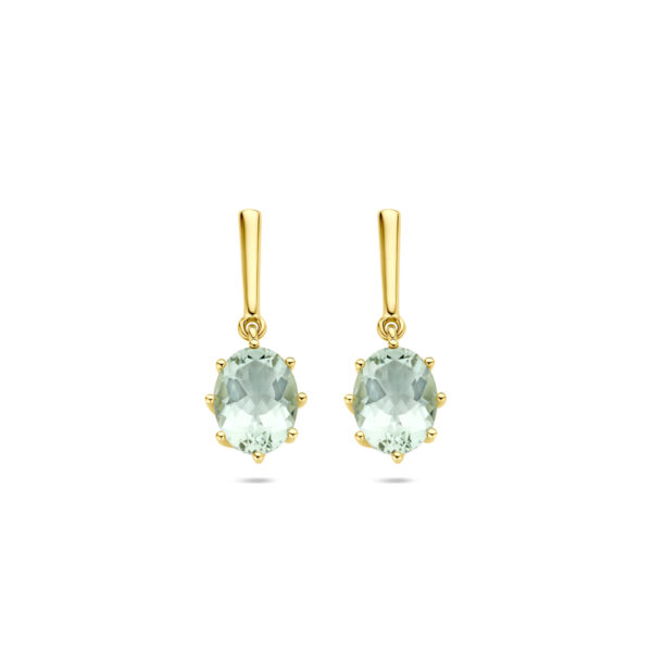 oorhangers groen amethist 20 mm 14K geelgoud