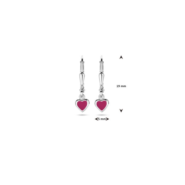 oorhangers hart donkerroze emaille brisur haak 19 mm zilver gerhodineerd - Afbeelding 4
