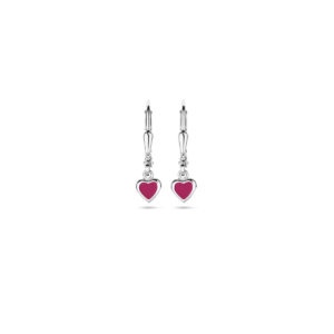 oorhangers hart donkerroze emaille brisur haak 19 mm zilver gerhodineerd