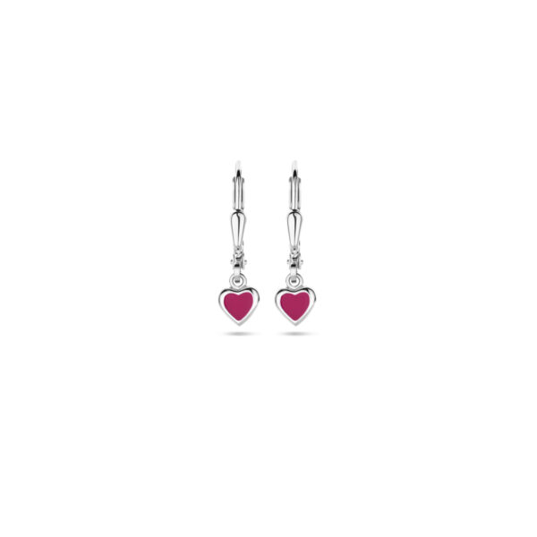 oorhangers hart donkerroze emaille brisur haak 19 mm zilver gerhodineerd