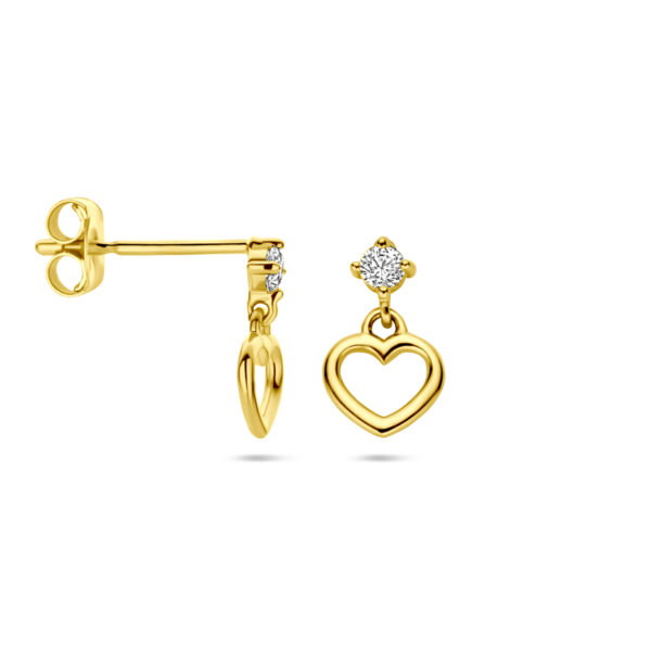 oorhangers hart en zirkonia 14K geelgoud - Afbeelding 3