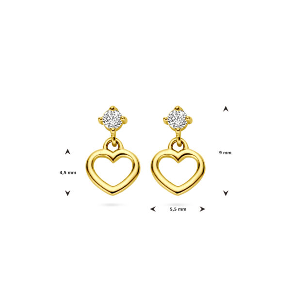 oorhangers hart en zirkonia 14K geelgoud - Afbeelding 4