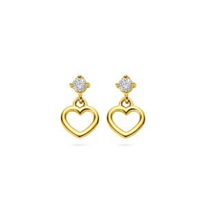 oorhangers hart en zirkonia 14K geelgoud