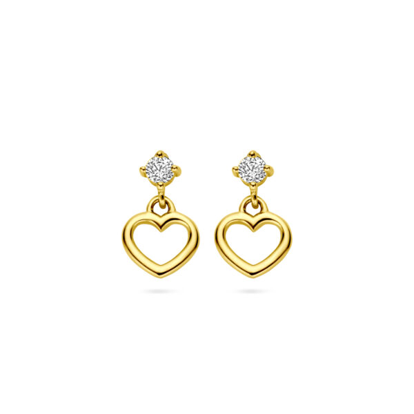 oorhangers hart en zirkonia 14K geelgoud