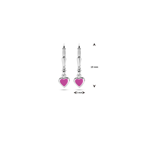 oorhangers hart roze emaille brisur haak 19 mm zilver gerhodineerd - Afbeelding 4