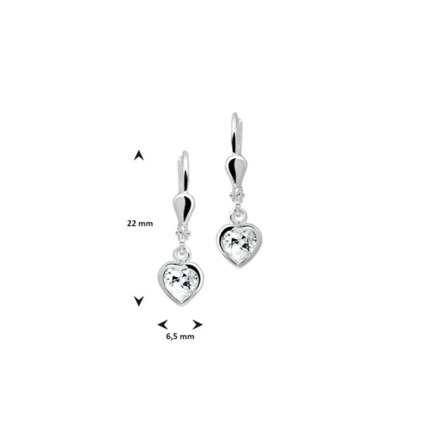 oorhangers hart zirkonia brisur haak zilver wit - Afbeelding 3