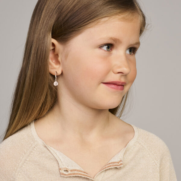 oorhangers  hart zirkonia en roze emaille brisur haak zilver gerhodineerd - Afbeelding 2