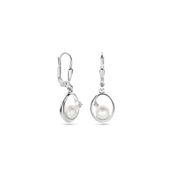 oorhangers ovaal parel en zirkonia brisur haak 27 mm zilver gerhodineerd - Afbeelding 3