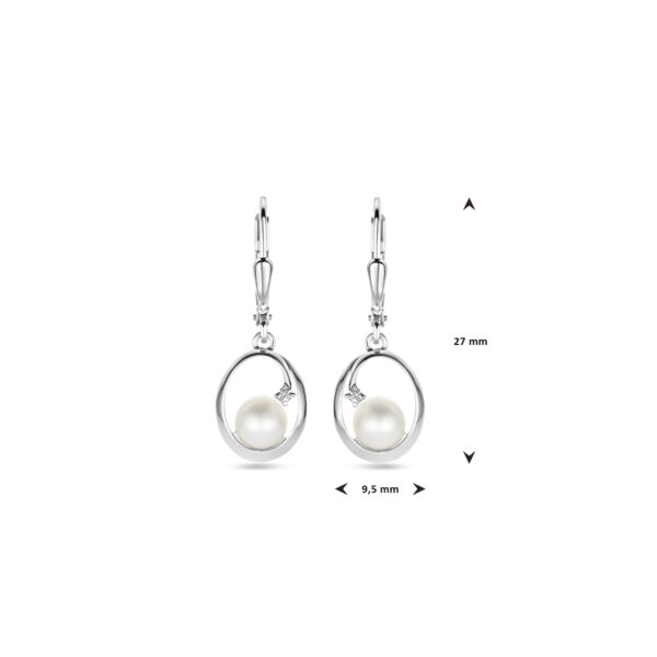 oorhangers ovaal parel en zirkonia brisur haak 27 mm zilver gerhodineerd - Afbeelding 4