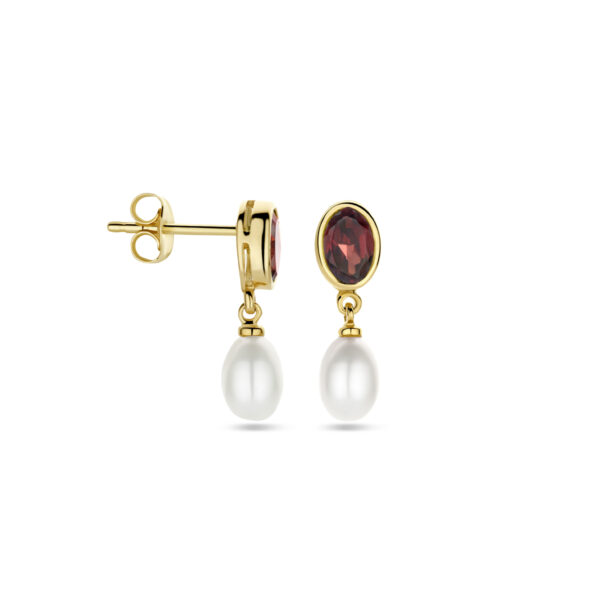 oorhangers parel en granaat 18 mm 14K geelgoud - Afbeelding 3