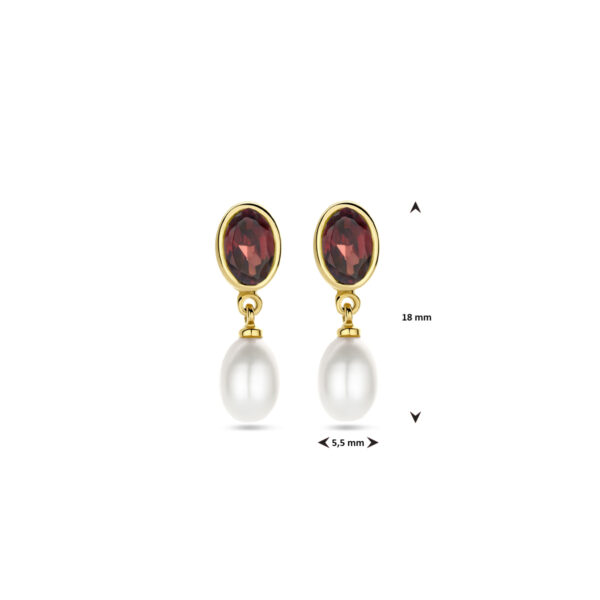 oorhangers parel en granaat 18 mm 14K geelgoud - Afbeelding 4