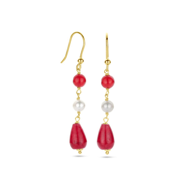 oorhangers parel en rood agaat franse haak 1 micron zilver verguld (geel) - Afbeelding 3