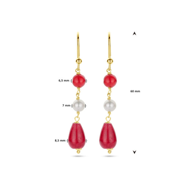 oorhangers parel en rood agaat franse haak 1 micron zilver verguld (geel) - Afbeelding 4