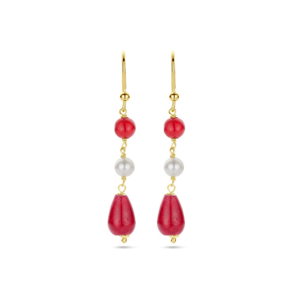oorhangers parel en rood agaat franse haak 1 micron zilver verguld (geel)