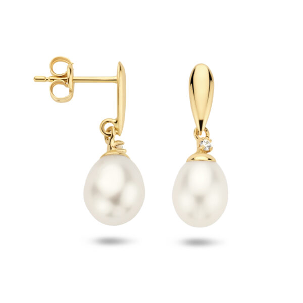 oorhangers parel en zirkonia 19 mm 14K geelgoud - Afbeelding 3
