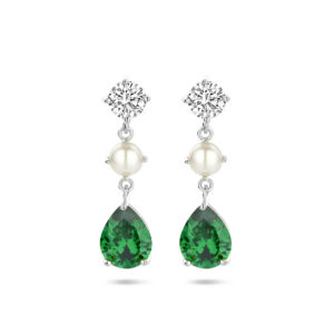 oorhangers parel en zirkonia 26 mm zilver gerhodineerd
