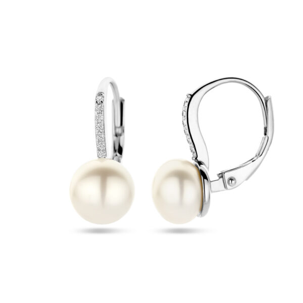 oorhangers parel en zirkonia brisur haak zilver gerhodineerd - Afbeelding 3
