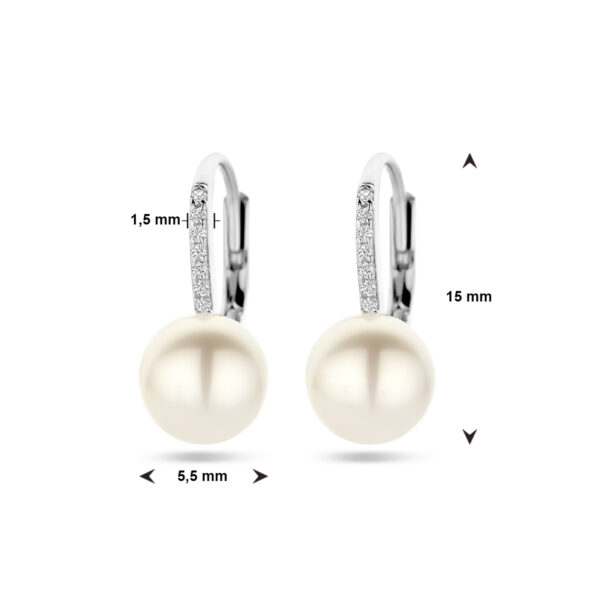 oorhangers parel en zirkonia brisur haak zilver gerhodineerd - Afbeelding 4