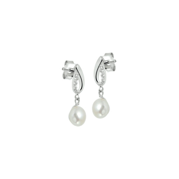 oorhangers parel en zirkonia zilver gerhodineerd