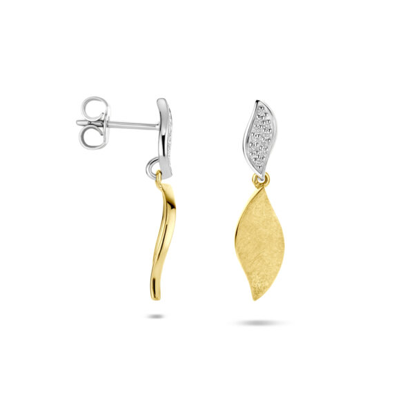 oorhangers poli/mat diamant 0.06ct (2x 0.03ct) h si 24 mm 14K bicolor goud geel/wit - Afbeelding 3