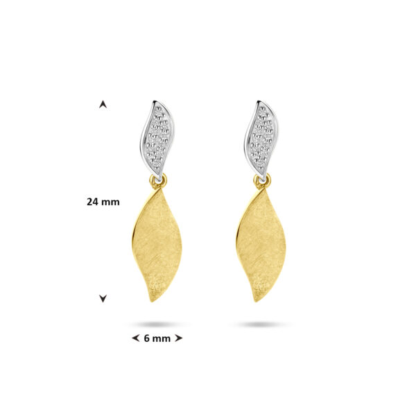 oorhangers poli/mat diamant 0.06ct (2x 0.03ct) h si 24 mm 14K bicolor goud geel/wit - Afbeelding 4