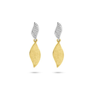 oorhangers poli/mat diamant 0.06ct (2x 0.03ct) h si 24 mm 14K bicolor goud geel/wit