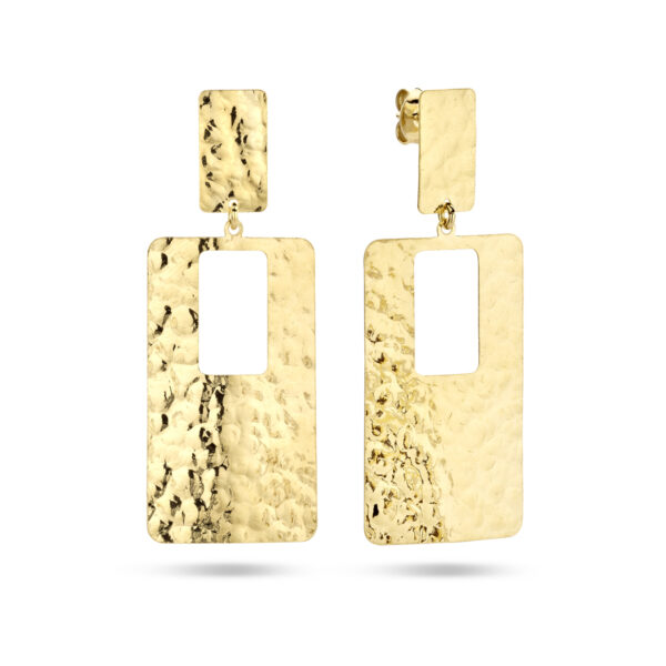 oorhangers rechthoek gehamerd 1 micron zilver verguld (geel) - Afbeelding 3