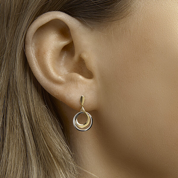 oorhangers rond 14K bicolor goud geel/wit - Afbeelding 2