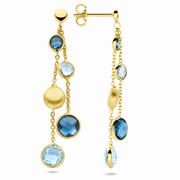 oorhangers rondjes, sky blue topaas en london blue topaas 44 mm 14K geelgoud - Afbeelding 3