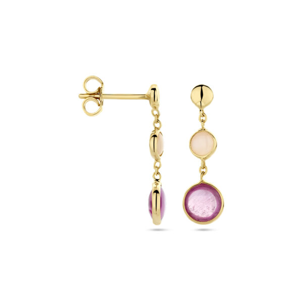 oorhangers roze robijn en roze opaal 14K geelgoud - Afbeelding 3