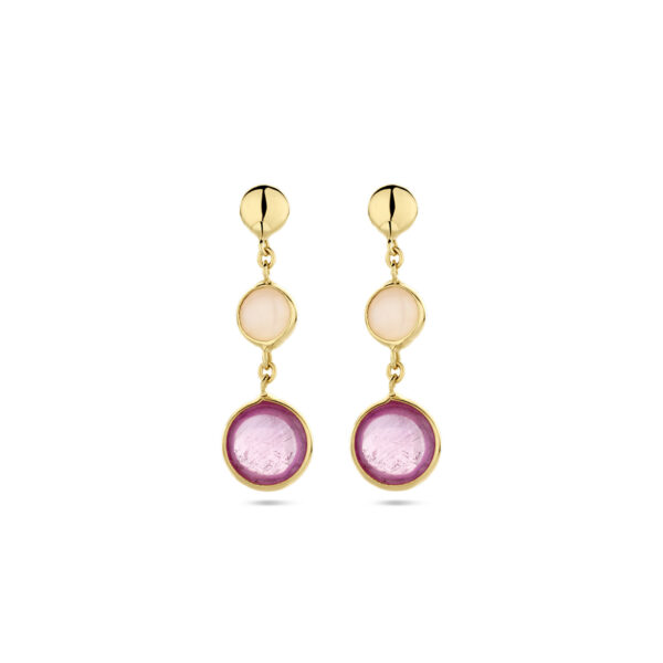 oorhangers roze robijn en roze opaal 14K geelgoud