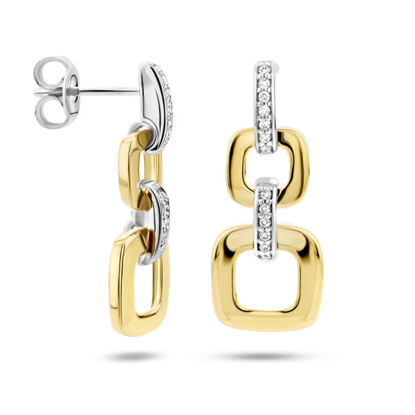 oorhangers schakel diamant 0.11ct (2x 0.055ct) h si 14K bicolor goud geel/wit - Afbeelding 3